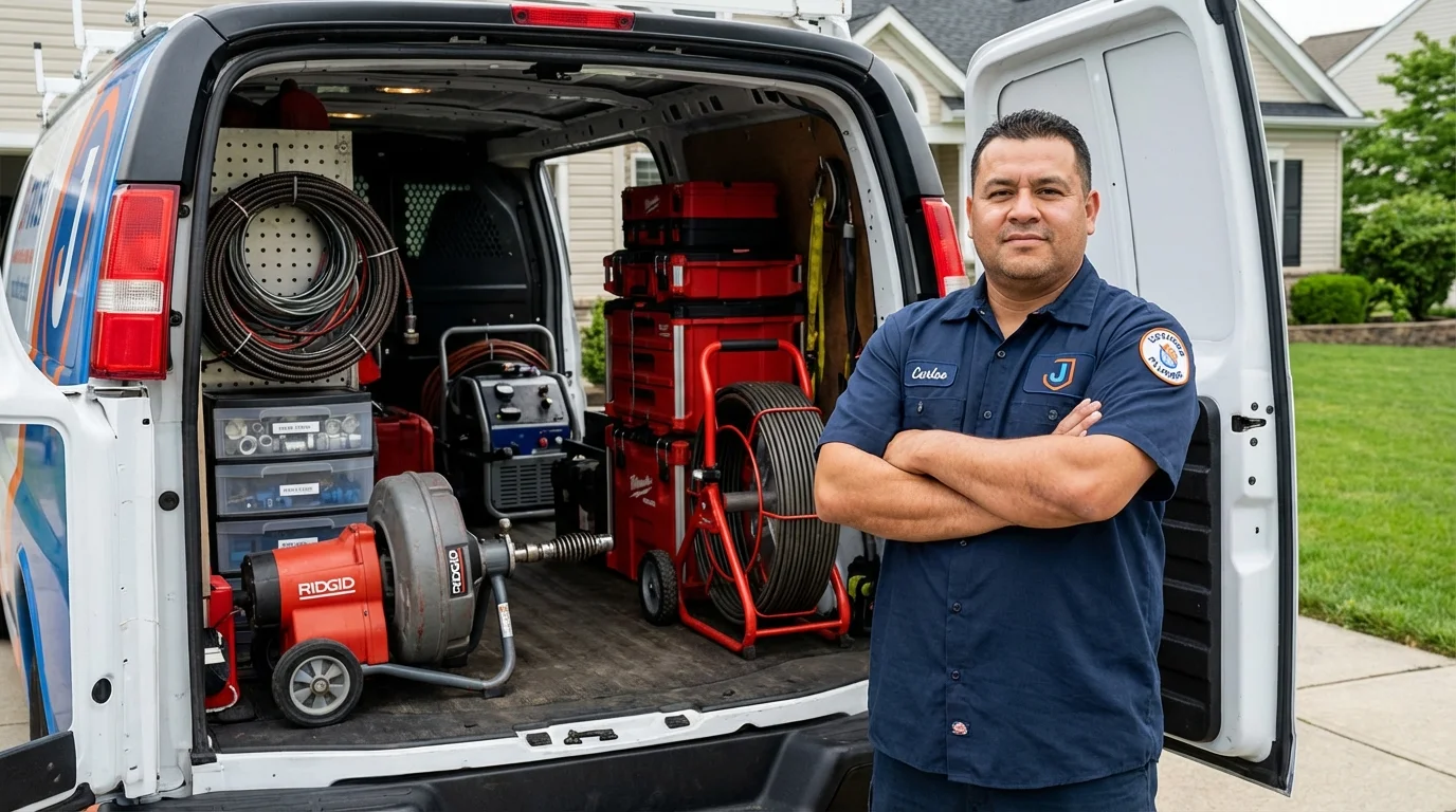 Professional drain cleaning equipment and Johns Plumbing LLC plumber in Porcupine