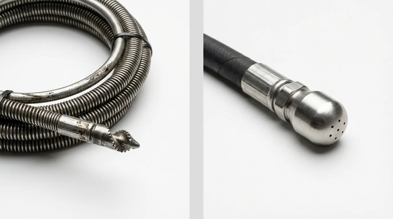 Drain snake cable and hydro jetting nozzle used for drain cleaning in Porcupine, SD