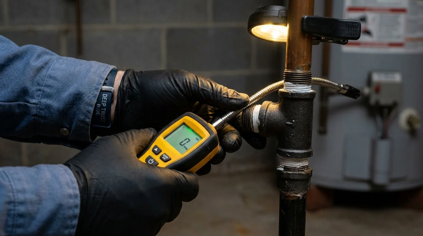 Gas leak detection with electronic sniffer by Johns Plumbing LLC in Porcupine