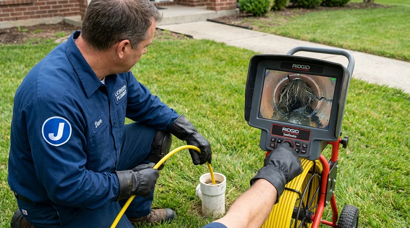 Sewer camera inspection being performed by Johns Plumbing LLC in Porcupine